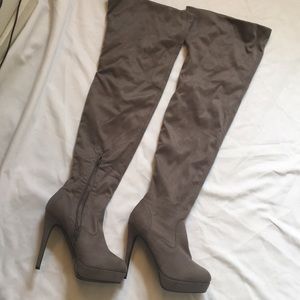 Thigh high grayish taupe sexy boots